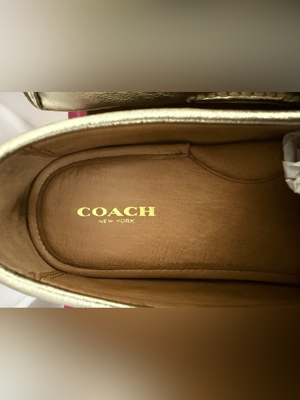 Coach Metallic Platinum Pebbled Leather Driving Moccasins with Bit Hardware 8.5M - Picture 10 of 13